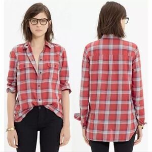 Madewell Lightweight Ex-Boyfriend Cherry Plaid Button Down Shirt Size XS